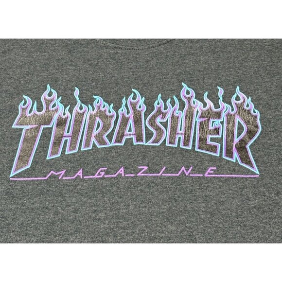 Thrasher Magazine FLAMES LOGO Skateboard T Shirt DARK HEATHER Size S - Picture 3 of 6